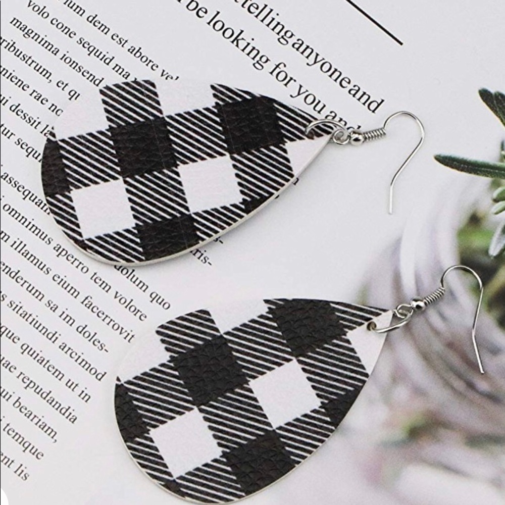 White plaid leather earrings